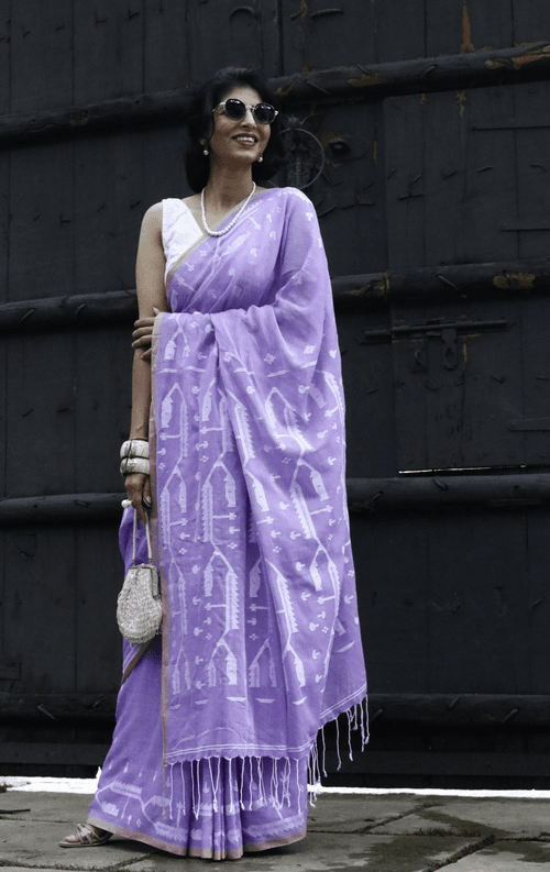 Buy Mauve Cotton Jamdani Saree : Purple 'Mauve Magic' Needle Jamdani Handmade Saree