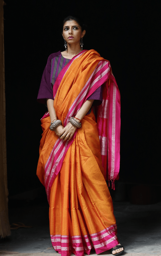 Buy Ilkal Cotton Silk Handloom Saree : Handloom Ilkal 'Narangi Rani'