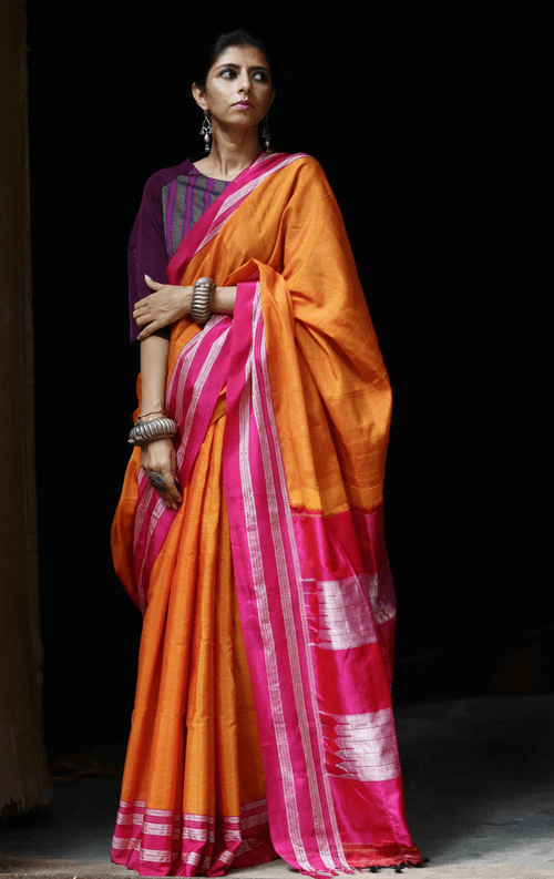 Buy Ilkal Cotton Silk Handloom Saree : Handloom Ilkal 'Narangi Rani'