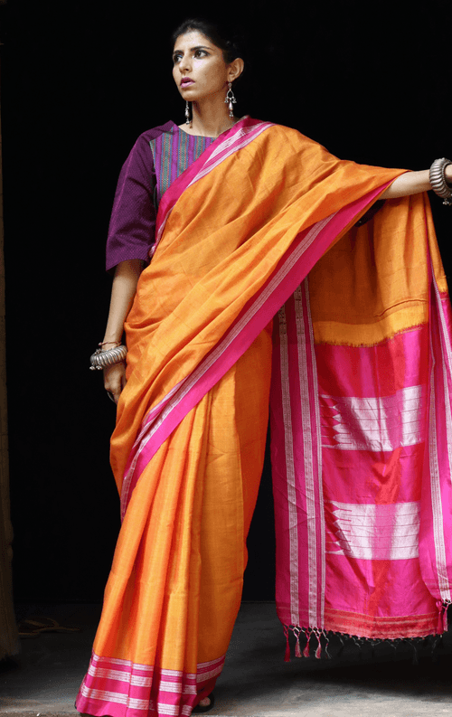 Buy Ilkal Cotton Silk Handloom Saree : Handloom Ilkal 'Narangi Rani'