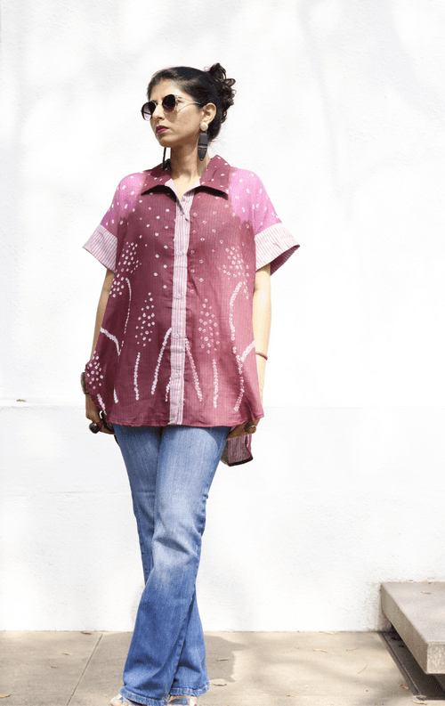 Bandhani 'Flower Garden' Cotton Shirt : Buy Bandhani Pink Purple Cotton Shirt