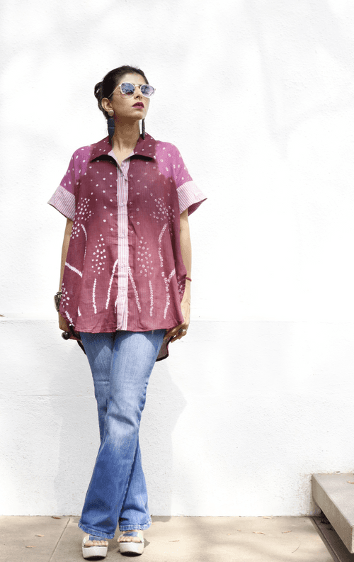 Bandhani 'Flower Garden' Cotton Shirt : Buy Bandhani Pink Purple Cotton Shirt