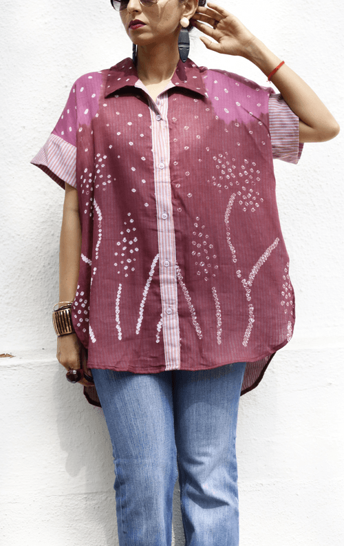 Bandhani 'Flower Garden' Cotton Shirt : Buy Bandhani Pink Purple Cotton Shirt