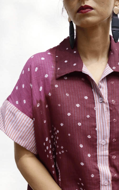 Bandhani 'Flower Garden' Cotton Shirt : Buy Bandhani Pink Purple Cotton Shirt