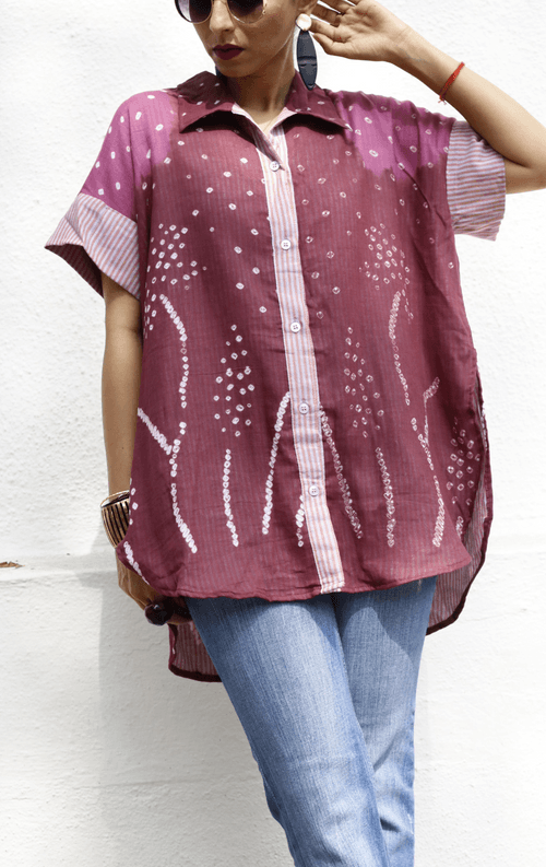 Bandhani 'Flower Garden' Cotton Shirt : Buy Bandhani Pink Purple Cotton Shirt