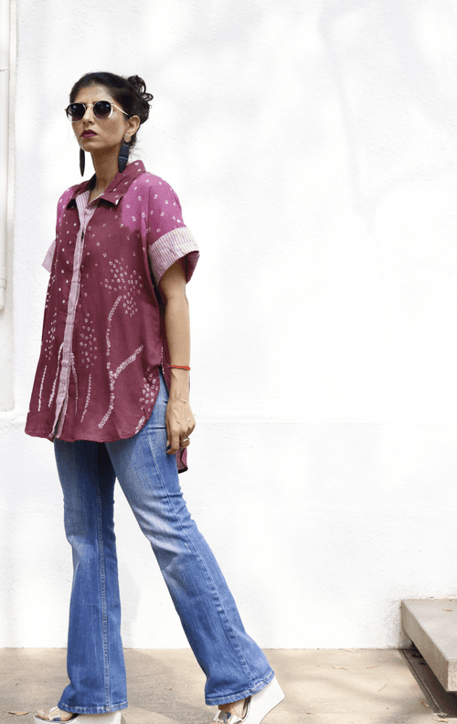 Bandhani 'Flower Garden' Cotton Shirt : Buy Bandhani Pink Purple Cotton Shirt