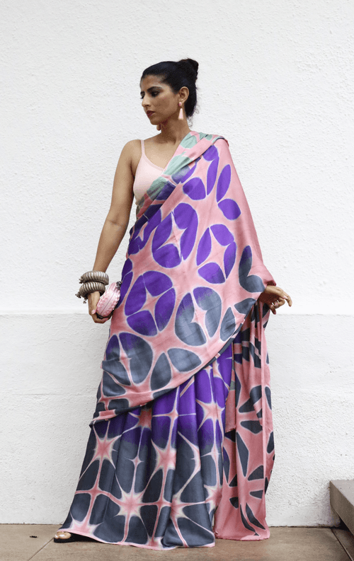 Buy Clamp Dye Designer Saree Online : 'Bubblegum' Pink Clamp Dye Saree