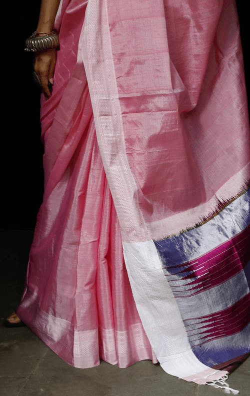 Buy Ilkal Cotton Silk Handloom Saree : Handloom Ilkal 'Bubblebum Pink Saree'&nbsp;