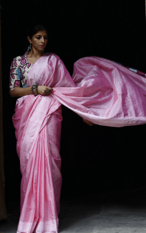 Buy Ilkal Cotton Silk Handloom Saree : Handloom Ilkal 'Bubblebum Pink Saree'&nbsp;