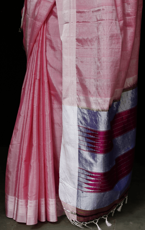 Buy Ilkal Cotton Silk Handloom Saree : Handloom Ilkal 'Bubblebum Pink Saree'&nbsp;