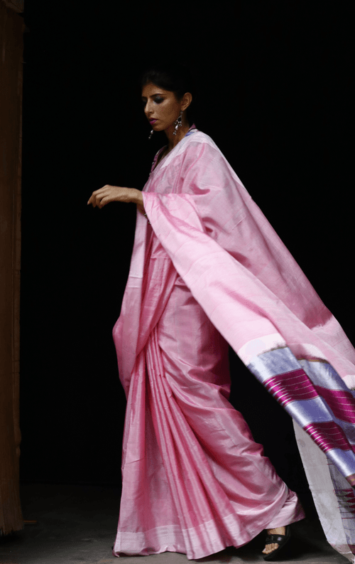 Buy Ilkal Cotton Silk Handloom Saree : Handloom Ilkal 'Bubblebum Pink Saree'&nbsp;