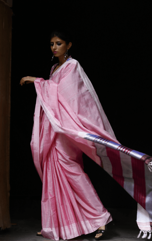 Buy Ilkal Cotton Silk Handloom Saree : Handloom Ilkal 'Bubblebum Pink Saree'&nbsp;