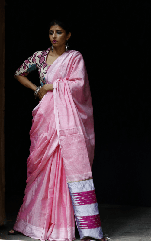 Buy Ilkal Cotton Silk Handloom Saree : Handloom Ilkal 'Bubblebum Pink Saree'&nbsp;