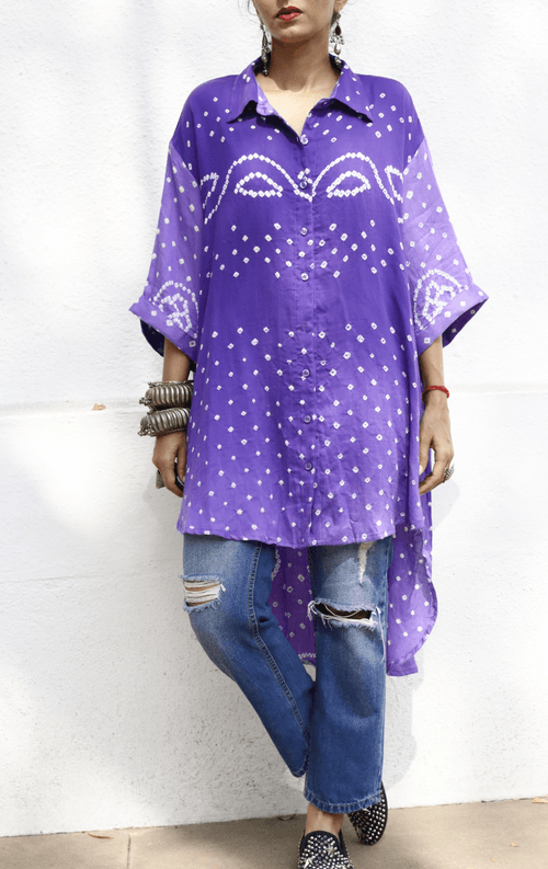 Bandhani 'Purple Sky' Cotton Shirt : Buy Bandhani Purple Cotton Shirt