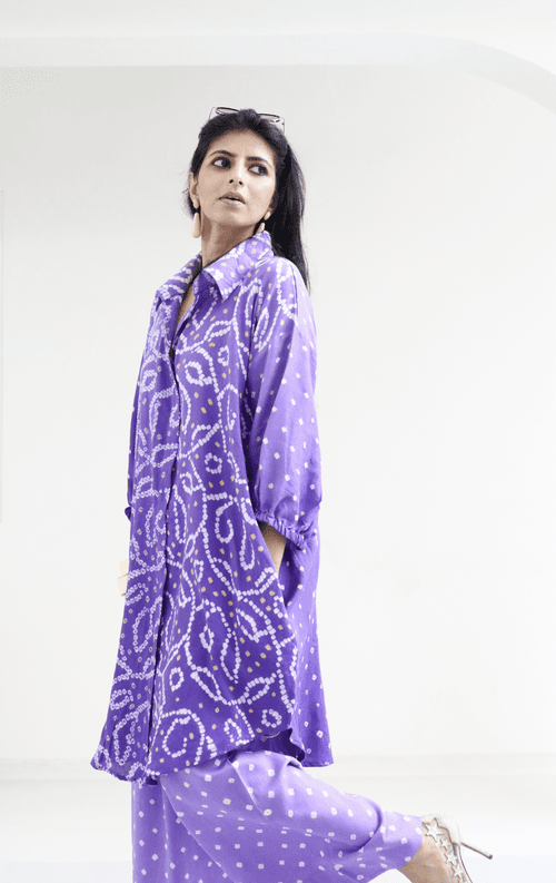 Bandhani Purple Shaded Cotton Co-ord Set : Buy Kurta Palazzo Cotton Co-ord Set