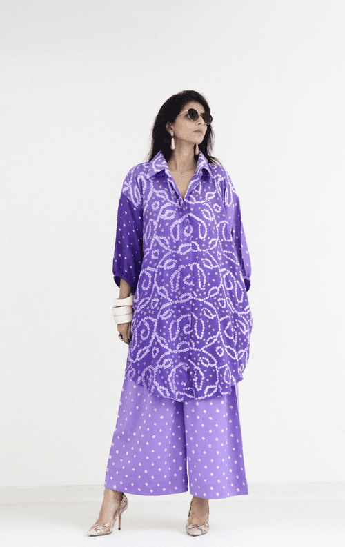 Bandhani Purple Shaded Cotton Co-ord Set : Buy Kurta Palazzo Cotton Co-ord Set