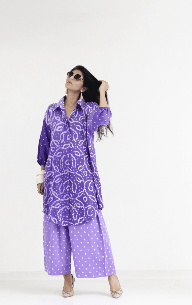 Bandhani Purple Shaded Cotton Co-ord Set : Buy Kurta Palazzo Cotton Co-ord Set