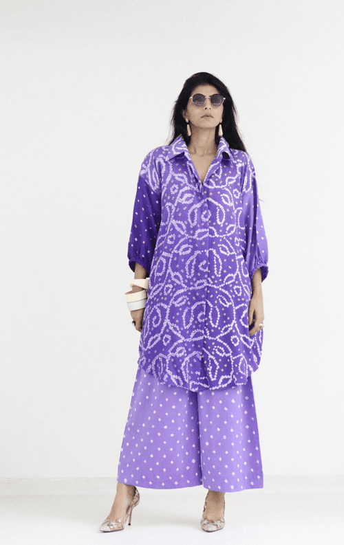 Bandhani Purple Shaded Cotton Co-ord Set : Buy Kurta Palazzo Cotton Co-ord Set