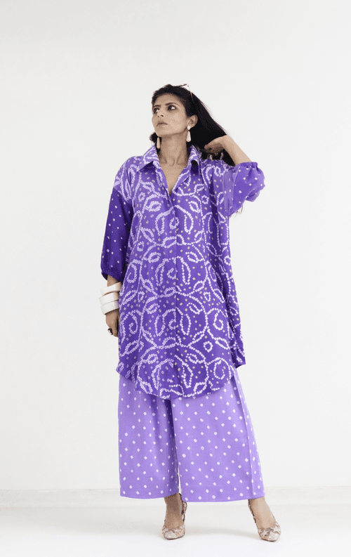 Bandhani Purple Shaded Cotton Co-ord Set : Buy Kurta Palazzo Cotton Co-ord Set