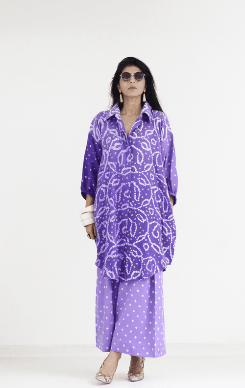 Bandhani Purple Shaded Cotton Co-ord Set : Buy Kurta Palazzo Cotton Co-ord Set