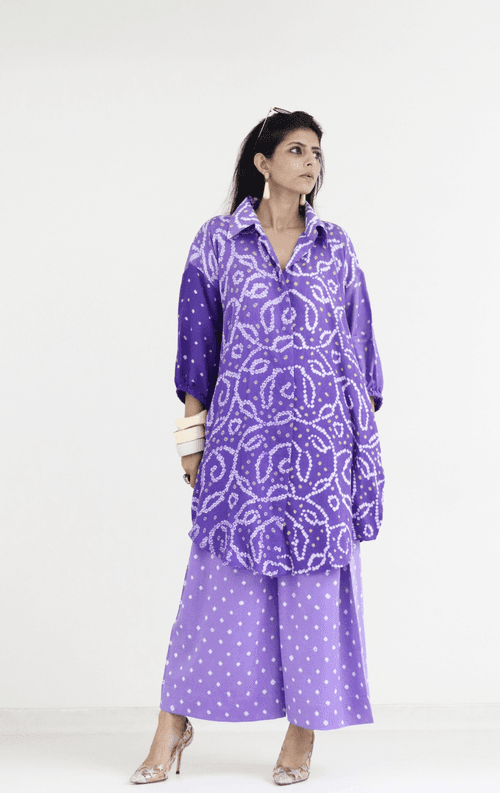 Bandhani Purple Shaded Cotton Co-ord Set : Buy Kurta Palazzo Cotton Co-ord Set