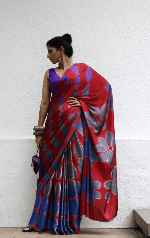 Buy Clamp Dye Designer Saree Online : 'Desi Gulaab' Clamp Dye Saree