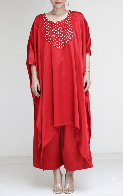 Mashru Mirror Work Co-ord Set in Purple 'Laal Gulab' : Buy Palazzo Kaftan Kurta Festive Co-ord Set