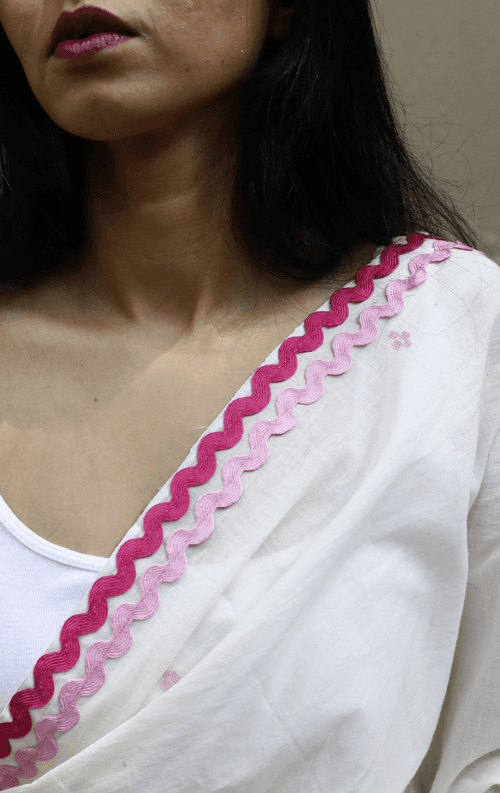 Buy 'Candy Crush' Fun Cotton Jamdani Saree : Fun Pop Of Colours On White Needle Jamdani Handmade Saree