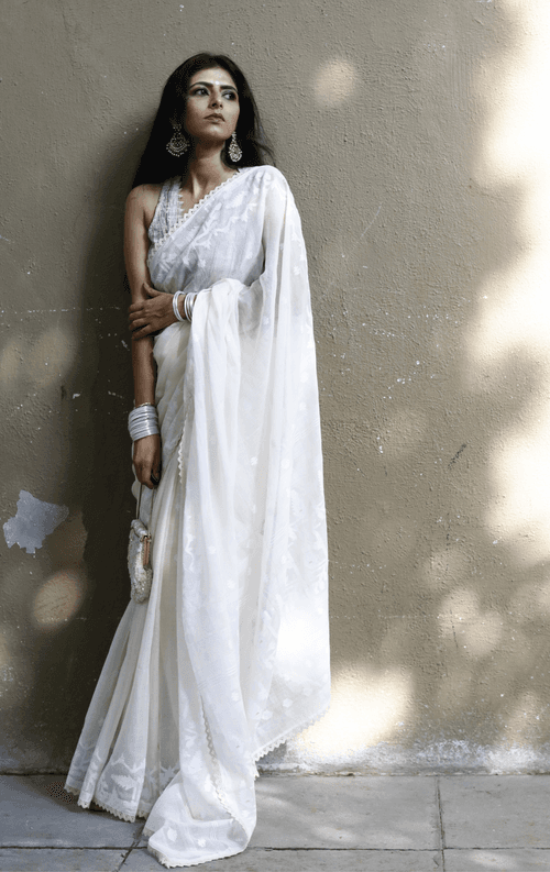 Buy Muslin White Jamdani Saree : Moonlight White Jamdani Saree