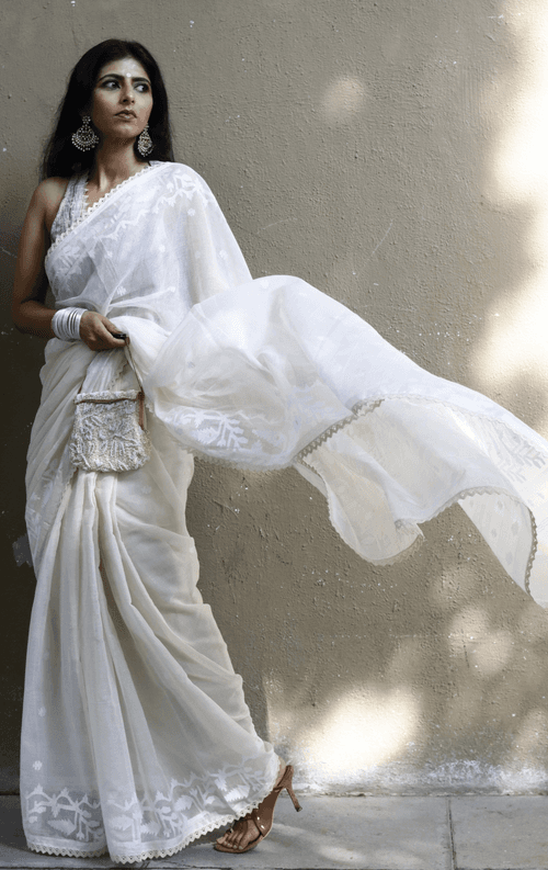 Buy Muslin White Jamdani Saree : Moonlight White Jamdani Saree