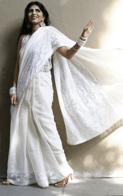 Buy Muslin White Jamdani Saree : Moonlight White Jamdani Saree