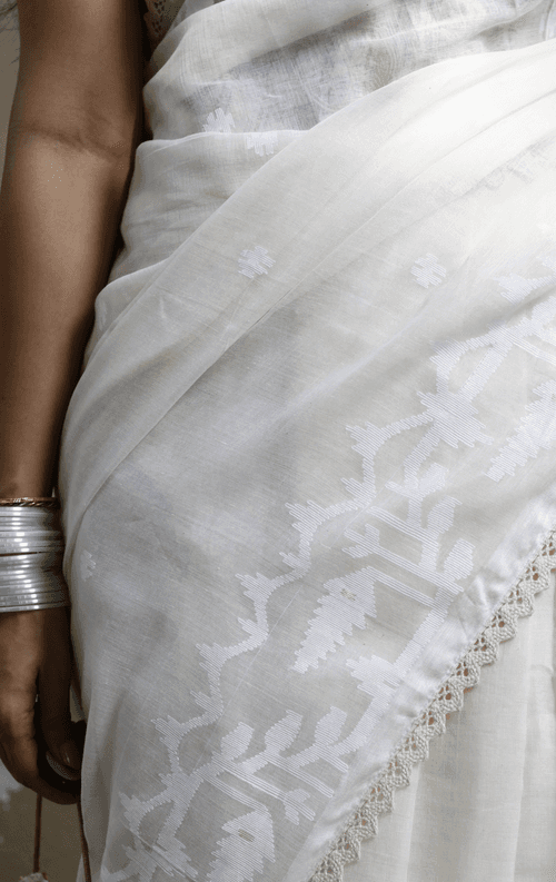 Buy Muslin White Jamdani Saree : Moonlight White Jamdani Saree