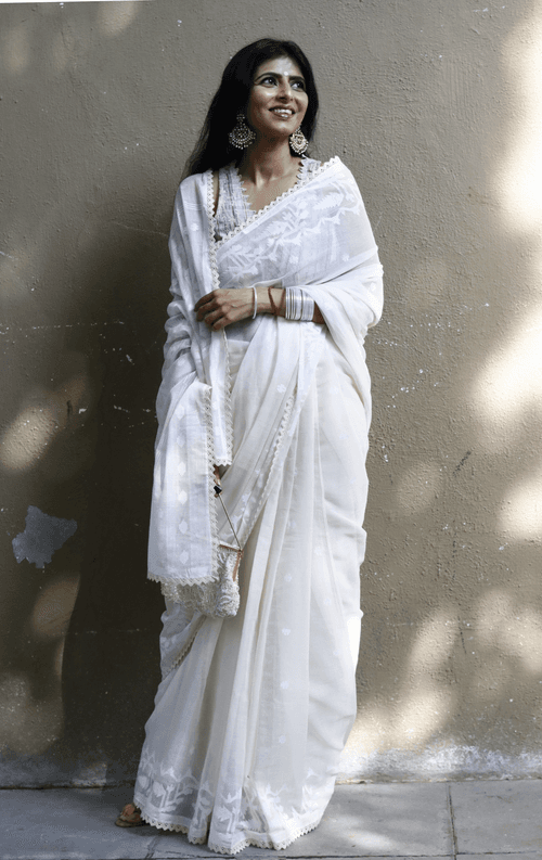 Buy Muslin White Jamdani Saree : Moonlight White Jamdani Saree