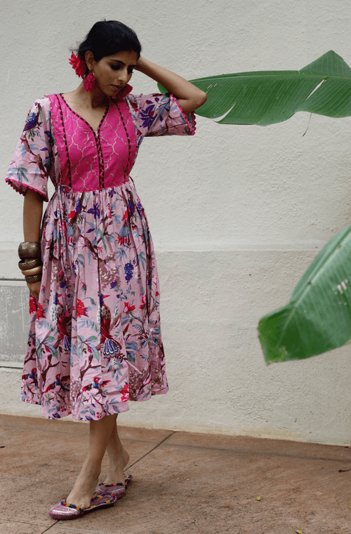 Cotton Dress : Banjaaran Dress In Powder Pink