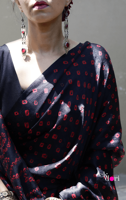 Buy Bandhani Designer Silk Saree Online : 'Poetry In Motion' Silk Bandhani Hand Dyed Saree