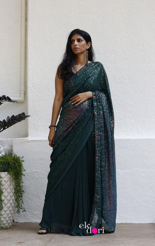 'Rainforest' Statement Sequin Saree : Bling It On Festive Cocktail Saree Collection