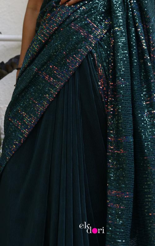 'Rainforest' Statement Sequin Saree : Bling It On Festive Cocktail Saree Collection