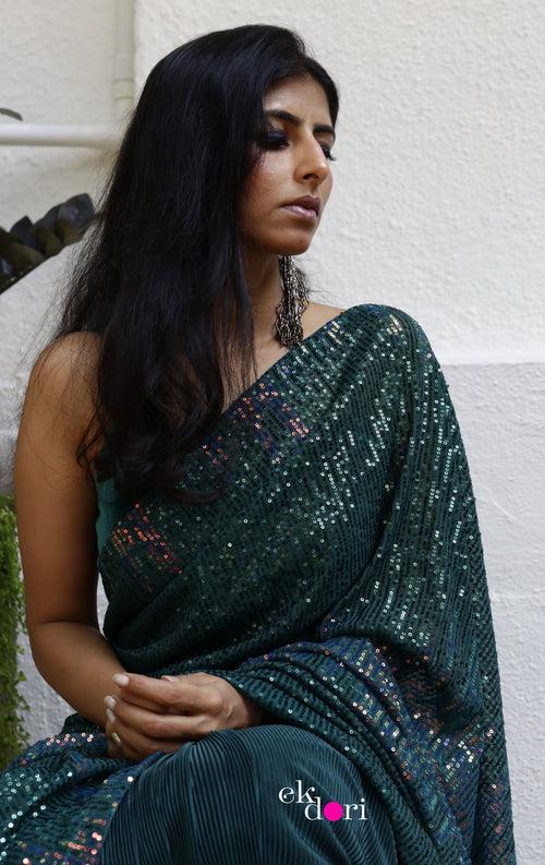 'Rainforest' Statement Sequin Saree : Bling It On Festive Cocktail Saree Collection