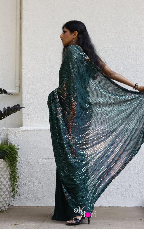 'Rainforest' Statement Sequin Saree : Bling It On Festive Cocktail Saree Collection