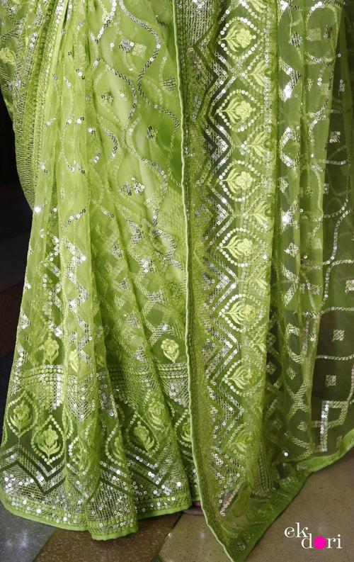 Buy Designer Net Saree : Green Goddess Festive Net Saree