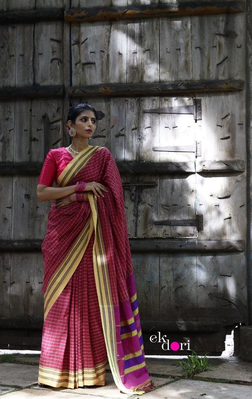 Buy Ilkal Cotton Silk Handloom Saree : Hand embroidered Ilkal 'Haldi Kumkum Saree'