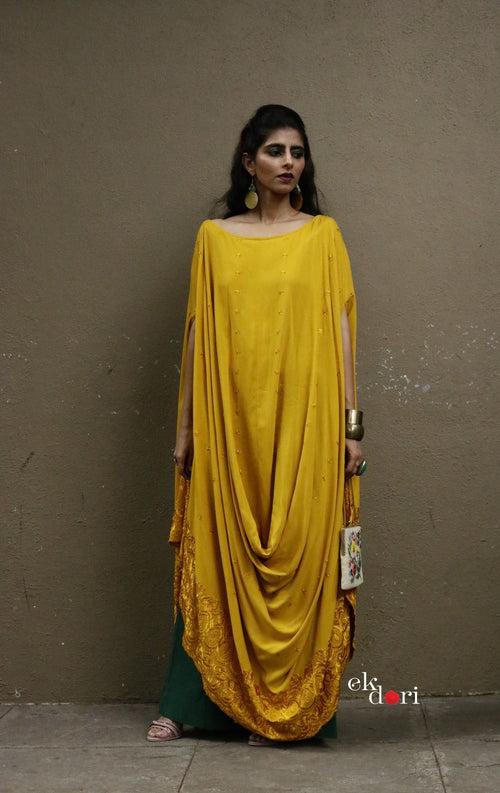 Rust Rose : Embroidered Draped Kaftan Dress