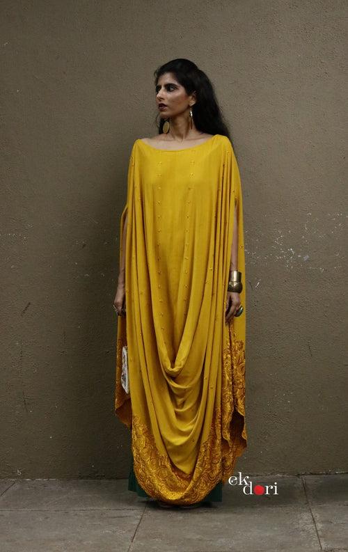 Rust Rose : Embroidered Draped Kaftan Dress