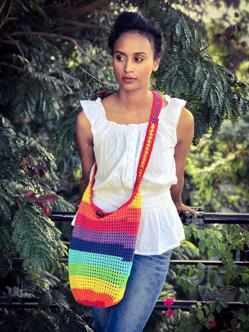 Crochet Rainbow Tote Bag