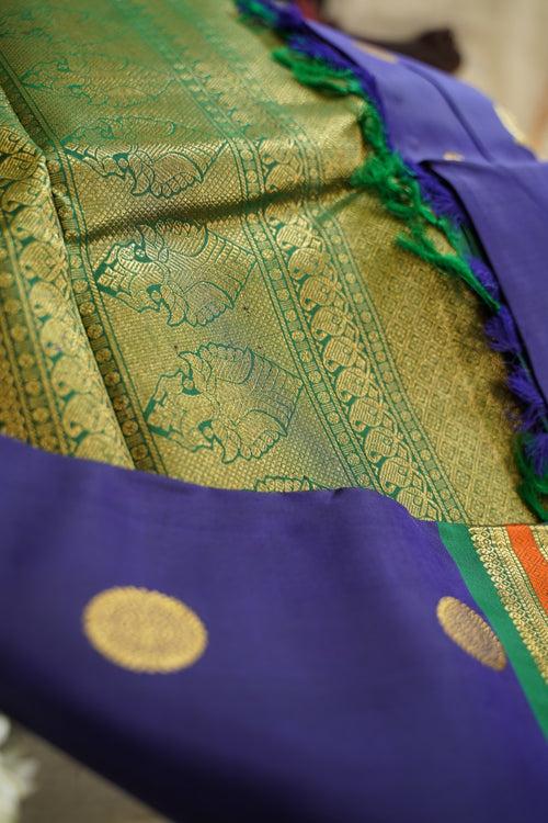 Navy Blue Pure 4gm Gold  Kanchi Silk Saree PC11332