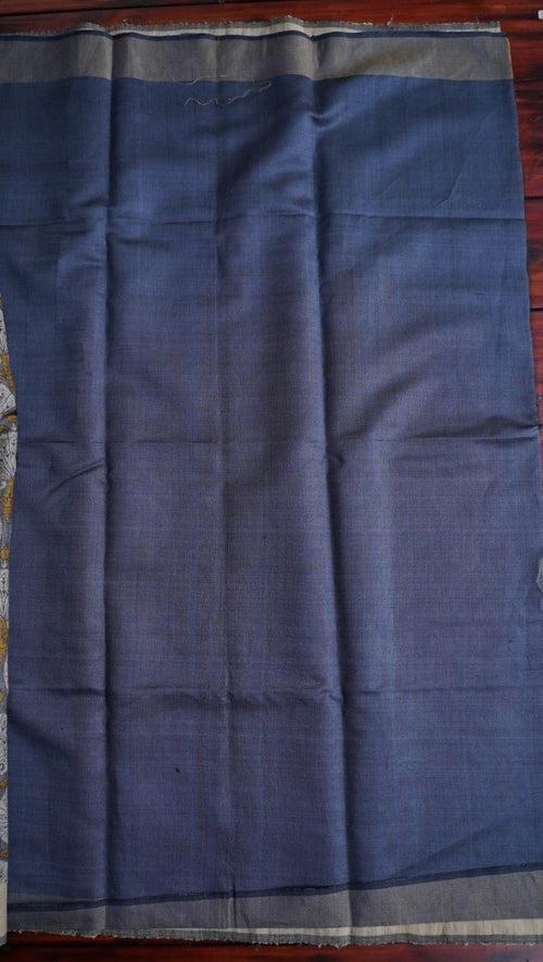 Grey Tussar Silk Saree with digital printing PC1291