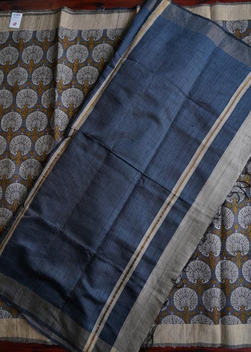 Grey Tussar Silk Saree with digital printing PC1291