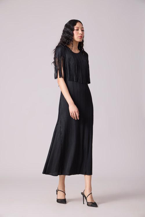 Alisha Fringe Dress - Black