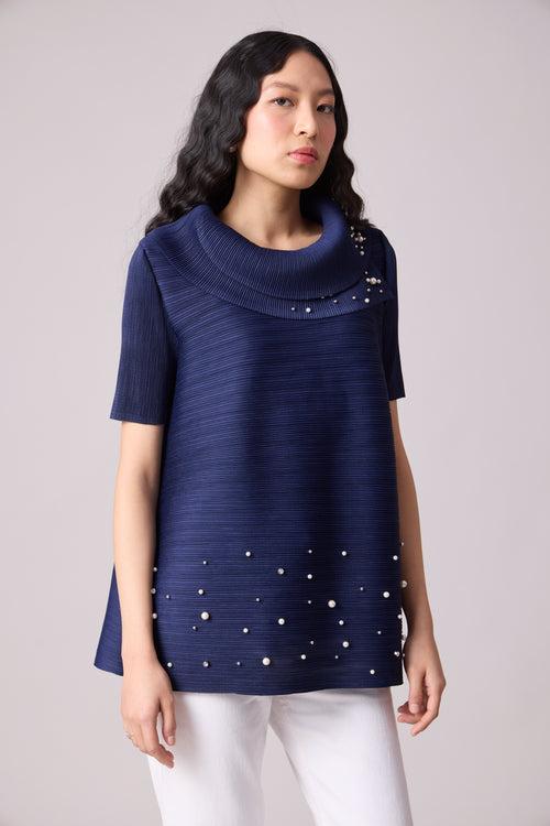 Hazel Pearled Top - Navy