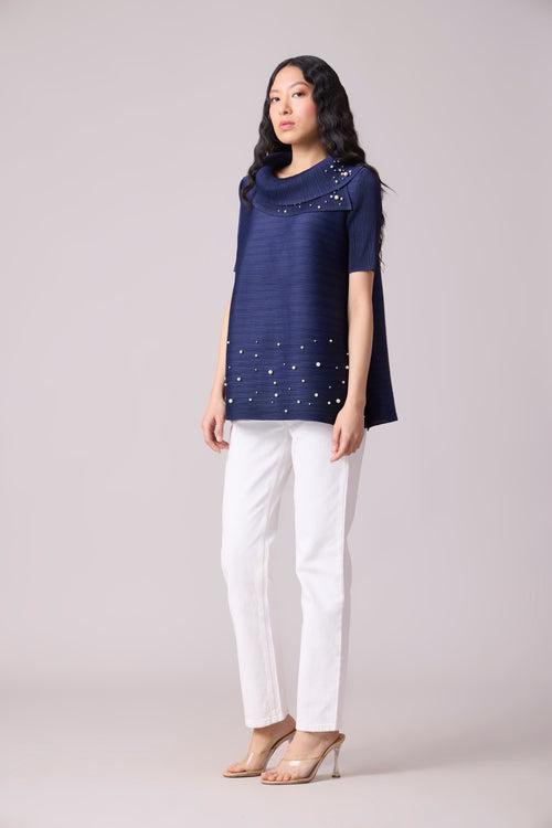 Hazel Pearled Top - Navy